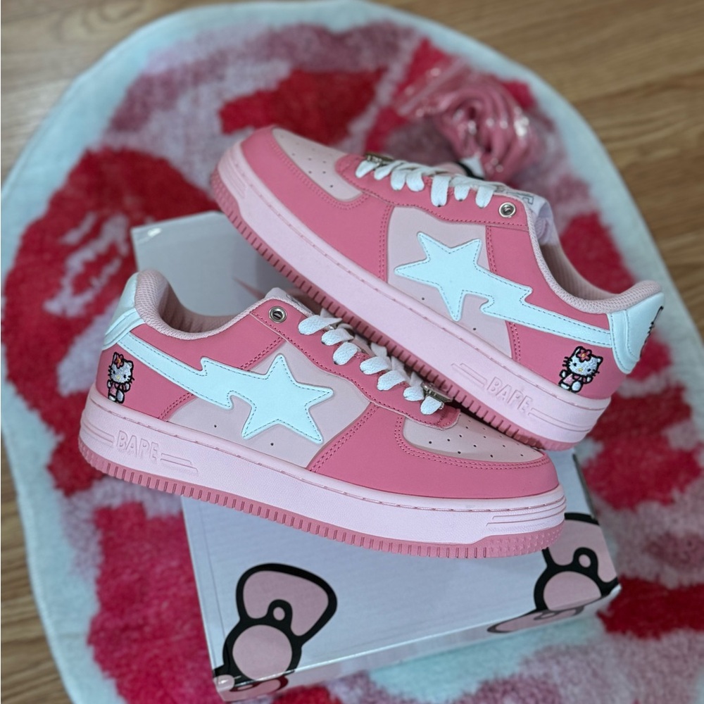 BAPE Pink and White Star Sneakers